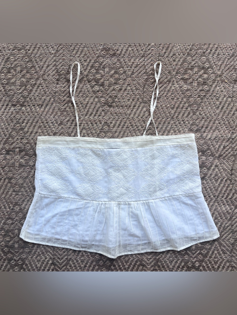 Thierry Colson Camisole Top L White Cotton Silk Embroidered Pintuck Made India